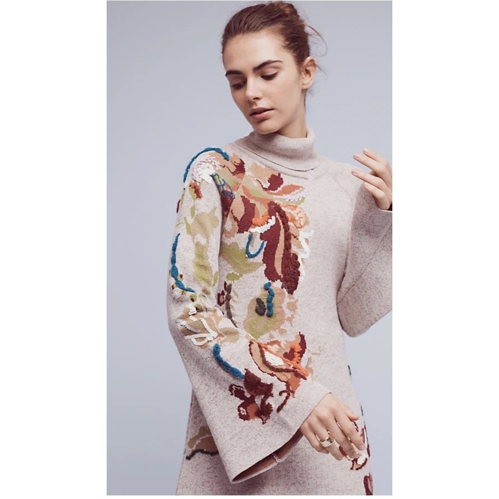 Anthropologie Knitted & Knotted Embroidered Petals Swing Dress Size Small